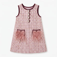 Load image into Gallery viewer, Plume Parisienne blush pink tweed dress with feather pockets and pearl buttons