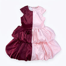 Load image into Gallery viewer, Bordeaux Blush color-block bubble dress in burgundy and blush pink